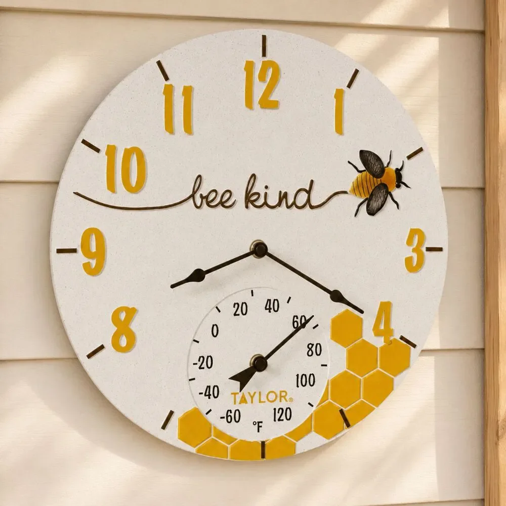 Taylor 14 In Indoor Outdoor Wall Clock with Thermometer Patio Home Decor
